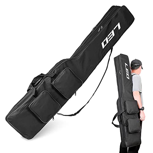 LEOFISHING Fishing Tackle Storage Bag - 130cm/4.27ft Portable Rod & Reel Organizer - Two Layer Durable Oxford Large Capacity Travel Fishing Cover Bag - 5 Colors - color: Dark Black