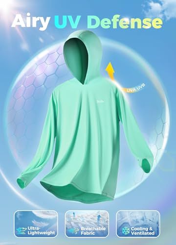 Willit Women's UPF 50+ Sun Protection Hoodie SPF Shirt Long Sleeve Hiking Fishing Outdoor Shirt Lightweight Hoodie - color: Light Green, size: XX-Large