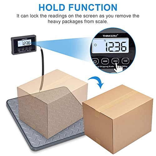 THINKSCALE Shipping Scale, 440 lbs/1 oz Highly Accurate Postal Scale with Hold/Tare/LCD Display, Lightweight Digital Postage Scale for Packages/Luggage/Post Office/Dog, Battery & AC Adapter Included - color: Rubber Gray