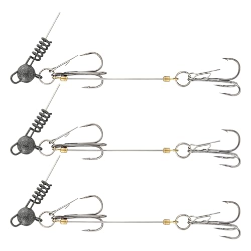 Fishing Rig with Weighted Jig Head and Treble Hook – Screw Lock Bait Keeper for Soft Lures, 3PCS Pack for Saltwater and Freshwater Fishing - size: 1/4oz, style: Double