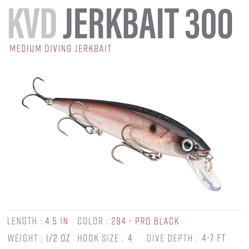 Strike King KVD Jerkbait 3 Hook - color: Pro Black, size: 4.75 inch (Pack of 1)