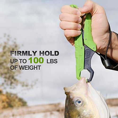 SNAIL TRAIL 7.5''/9'' Floating Fish Gripper, Fishing Grabber, Catfish Mouth Pliers, Caught Bass Holder, Digital Scale Hook Clamp, Saltwater Lip Grip Tool with Lanyard, Gifts for Men, Green-Gray - color: Green-gray, size: 9"