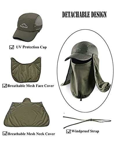 Outdoor Sun Hat for Men Women UPF 50+ Fishing UV Hat with Neck Flap Face Cover for Sun Protection - color: Army Green-regular Brim