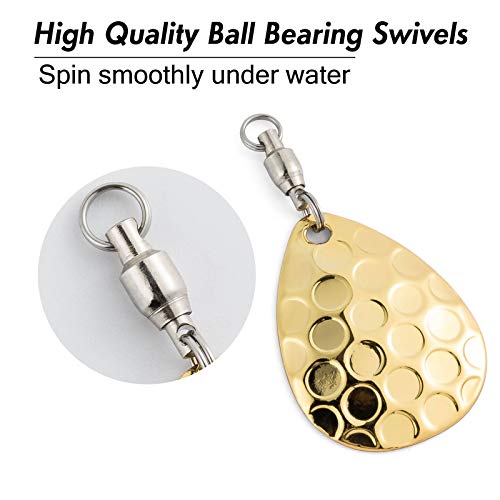 Alwonder 10 Pack Spinner Blades with Ball Bearing Swivels Tail Spinner Spinnerbait Lure Making Supplies Bass Lures Soft Lures - color: #3.5 Hammered Colorado Blades, Gold, 10pcs