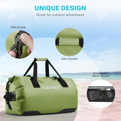 Gonex 40L 60L 80L Extra Large Waterproof Duffle Travel Dry Duffel Bag Heavy Duty Bag with Durable Straps & Handles for Kayaking Paddleboarding Boating Rafting Fishing - color: Army Green, size: 40L