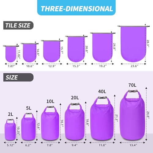 Dry Bag Set, Waterproof Small Lightweight Dry Bags for Paddle Board Kayaking, Fishing, Camping(Purple, 40L 2Pack) - color: Purple, size: 40L 2Pack