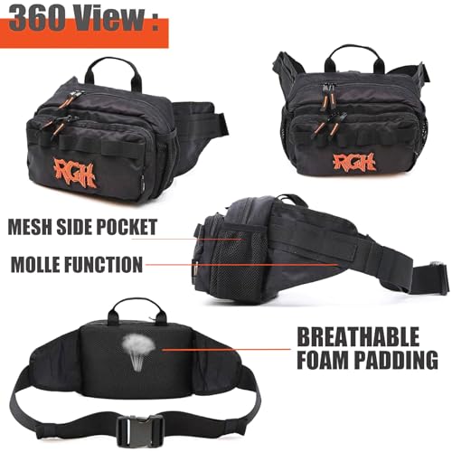 Rough Enough Tactical Fanny Pack for Men Crossbody Fashion Waist Packs with Molle System Stormproof Cordura Hiking Travel Fishing Chest Bag Black