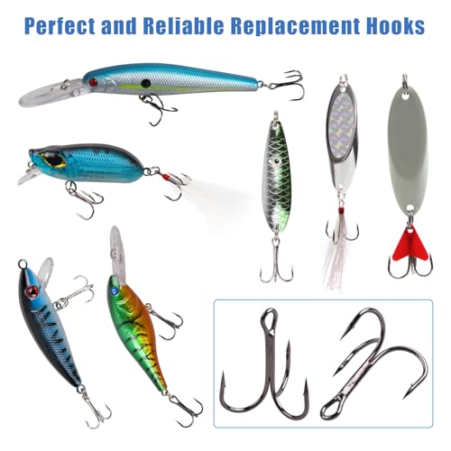 Fishing Treble Hooks Triple Fishing Hooks High Carbon Steel Barbed Sharp Round Bend Treble Hooks Replacement for Hard Lures Bait - color: Black, size: 4#-50pcs