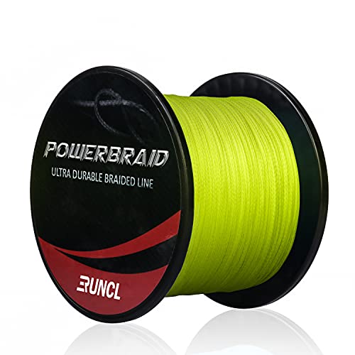 RUNCL PowerBraid Fishing Line 4/8/9 Strands, Braided Fishing Line 300/500/1000Yds - Seamless Weaving Tech, Enhanced Coating Tech, Zero Stretch, High Sensitivity, Smaller Diameter - Braid Line 15-115LB - color: Hi-Vis Yellow, size: 15LB-500yds(4 Strands)