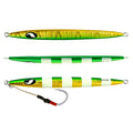 OCEAN CAT Slow Pitch Jig Flat Fall Jig Saltwater Fishing Luers Mental Vertical Jigging Baits with Hooks 5 Colors 4 Weights - color: #012:Green&Gold, size: 14 1/9oz(400g)