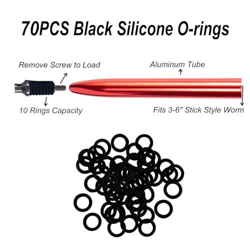 Wacky Rigging Tool, Fishing Bait Rigs, Wacky Rig Ring Tool with 70PCS Worm O-Rings, Wacky Worm Kit for Senko Neko Finesse Stick Soft Baits - color: Red