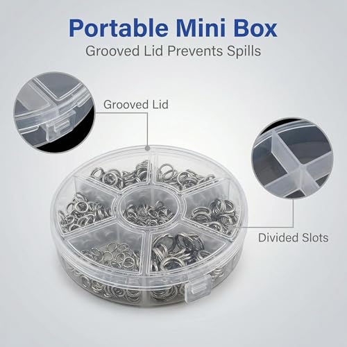 350pcs Flattened Split Rings Kit: 7-Sizes High Strength Steel Fishing Split Rings with Plier Set for Saltwater Lure Hook Connector - color: Silver