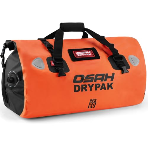 OSAH DRYPAK Waterproof Duffel Bag - Motorcycle Dry Bag Tail Bag with Large Storage Space, Waterproof Luggage Duffle Bags with Outer Mesh Zipper Pocket for Camping, Kayaking, Fishing & Traveling - color: Orange, size: 60L