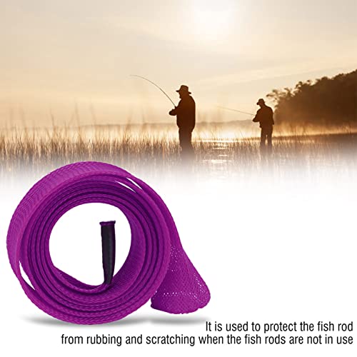 Fishing Rod Sock, Braided Mesh Fishing Rod Sleeve Rod Protector Flat or Pointed End Casting Rods Musky Ice Rod(Purple)