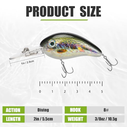 TRUSCEND Shallow or Deep Diving Crankbait with BKK Hooks, Wobble Fishing Lures for Bass Trout Crappie Walleye, Sinking Lipless Vibe Crank Bait for Bass Pike, Amazing Swimbait for Family Fishing - color: A1-2",0.37oz