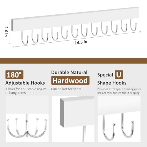 ZEDODIER 2 Pack Necklace Organizer Wall Mount, Wooden Jewelry Hanger Necklace Holder with 24 Hooks,Hanging Jewelry Organizer, White - color: White