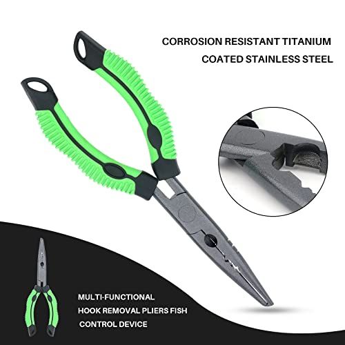 Hikary Long Nose Fishing Pliers, Stainless Steel Hook Remover Braid Cutter Rustproof Multi-Tool Fishing Gripper for Freshwater Saltwater - color: Green-9inch