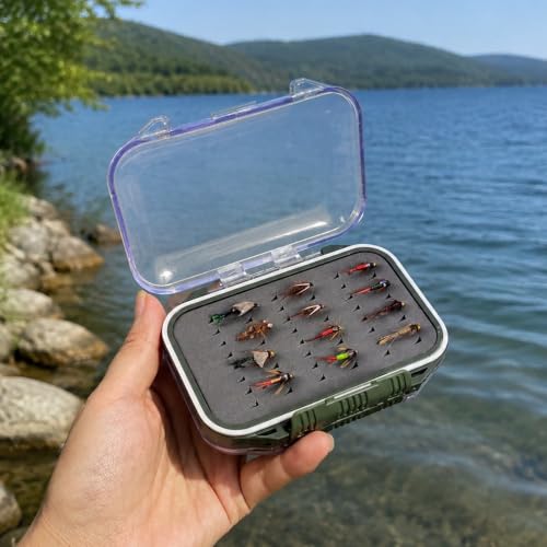Aventik 2 Sided Clear Fly Fishing Box Waterproof Floating Fly Case with Easy Grip Foam Large Capacity Lightweight Storage for Nymph, Wet, Dry Flies & Lures (2XMossGreen, SIZE A:4.24X3.04X1.36inch) - color: 2XMossGreen, size: SIZE A:4.24X3.04X1.36inch