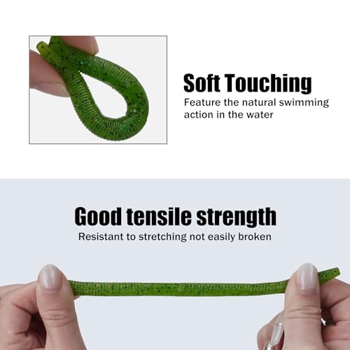 Soft Worm Bass Baits with Salted Hook Slot FS/RE-04 | Built-In Hook Slot Soft Plastic Bass LuresMulti-Rig Compatibility realistic movement Easy Portability ideal size - color: Green-10pcs