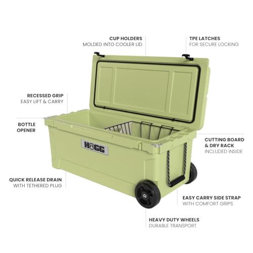 Hogg Rotomolded Coolers, Ice Chest with Wheels, Wheeled Cooler, Rotomolded Ice Chest, Dry Storage, Fishing and Camping Items, Birthday Gifts for Men - color: Willow Haze, size: 110qt