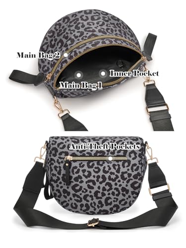 Pure Colour Crossbody Bag Bum Bag for Women,Spacious Purse Fanny Packs Belt Bag,Oversized Bum Bag (Black Grey Leopard Print Bum Bag) - color: Black Grey Leopard Print Bum Bag