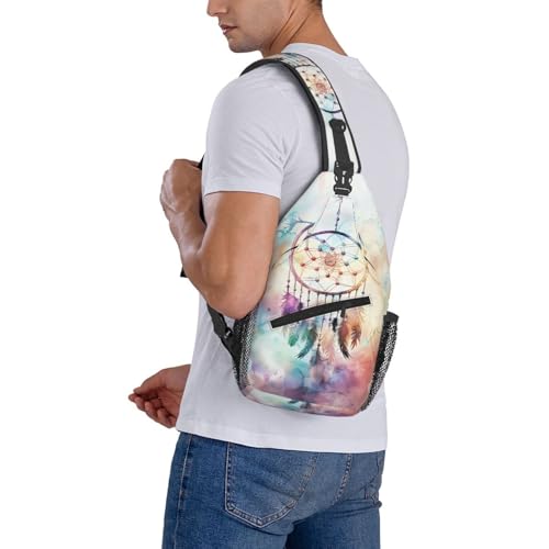 Watercolor Dream Catcher Sling Backpack Chest Bag Crossbody Shoulder Bag Gym Cycling Travel Hiking Daypack For Men Women - color: Watercolor Dream Catcher