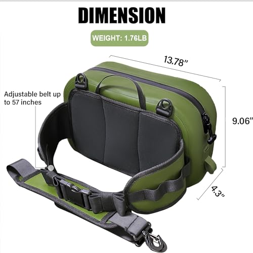 Buffalo Gear Waterproof Fishing Fanny Pack,8.9L Fishing Waist Pack with Airtight Zipper for Fly Fishing,Kayaking,Camping,Outdoor Sports Green - color: Green