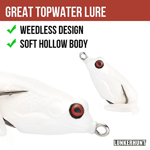 LUNKERHUNT Frog Lure for Bass Fishing | Pocket Frog Fishing Lure 1.75 Inch | Topwater Fishing Lures, Soft Hollow Body, Weedless Hooks for Trout, Pike in Saltwater and Fresh Water - style: Pearl