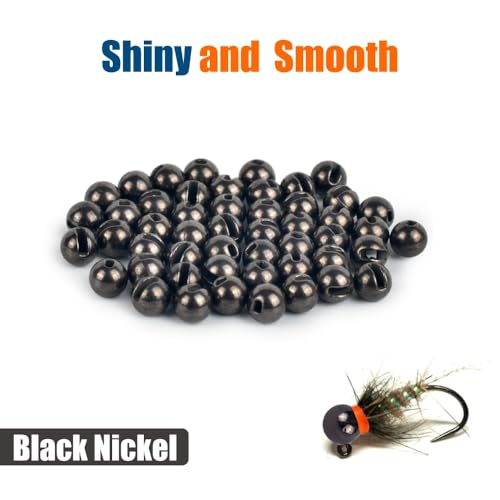 50pcs Tungsten Slotted Beads for Fly Tying, Sink Deeper and Faster 12 Colors/13 Sizes Slotted Tungsten Beads Fly Tying Beads Head Fly Tying Materials - color: Black Nickel, size: 3.5mm