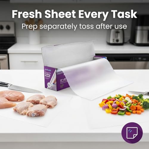 Disposable Cutting Board Sheets with Built-In Sliding Cutter - Flexible Plastic Cutting Boards for Kitchen Meal Prep, Camping, Travel, Tailgating & Commercial Use