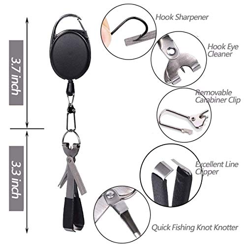 Fishing Quick Knot Tying Tool 3 Sets Stainless Steel 4 in 1 Tool Including Quick Knot Knotter Fly Line Clippers Hook Sharpener Hook Eye Needle with Zinger Retractor