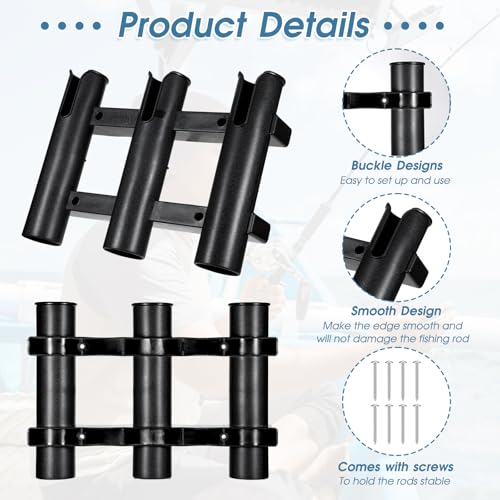 2Pcs Fishing Rod Holders Boat Rod Holders with Screws 3 Rod Rack Wall Mounted Boat Side Mount Tool Holder Portable Fishing Pole Holders for Boat Kayak Garage Cooler Trailer Fishing Boat