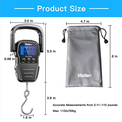 Luggage Scale, 110lb/50kg Luggage Weight Scale with Backlit LCD Display, Digital Fish Scale with Measuring Tape Portable Hanging Scale Suitcase Scale with Handle & Large Hook & 2 AAA Batties - color: Black handle-001