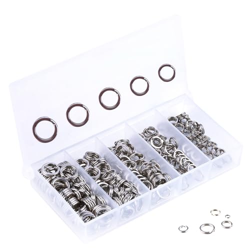 200PCS Heavy Duty Stainless Steel Split Rings Double Fishing Lure Rings,5 Sizes 5.4-8.4mm Split Rings Fishing Tackle(Silver) - color: Silver