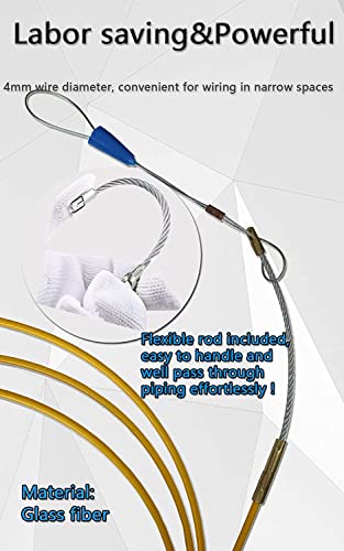 Fish Tape Steel Wire Puller 4mm 67-Foot With a wire storage caseWire-through tool Twist-shaped wire for wiring, and incoming lines in the attic, etc Dual Range for Broad Application[4mm 67-Foot] - size: 67FT
