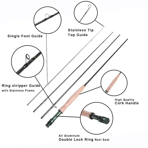 Kylebooker Fly Fishing Rod with Reel Combo Kit 3/4/5/6/7/8 Weight Starter Fly Fishing Outfit with Rod Bag - size: 7wt 9‘0“ 4pc Rod,7/8 Reel