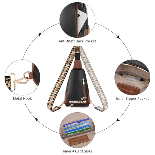 SENDEFN Small Sling Bag Crossbody Bags for Women Vegan Leather Cell Phone Cross Body Purse Fanny Packs Chest Bag for Women - color: A-Black