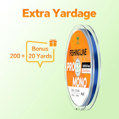 Monofilament Fishing Line with Knot Guide Card, Tangle-Free Snap Ring for No More Mess, Low Memory Smooth Casting Nylon Mono String, 15/20/30/50/80LB, 220-1050 Yards - color: Blue, size: 20LB 220Yards