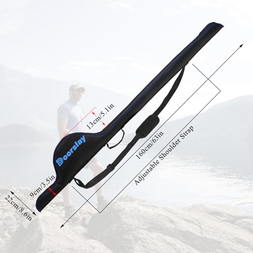 Fishing Rod Bag - 63 Inch Rod & Reel Protective Case, Portable Folding Pole Case, Waterproof Tackle Storage & Organizer - color: Black&Blue