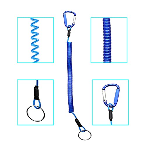 Fishing Lanyards, 7PCS Retractable Steel Wire Coiled Lanyard Safety Fishing Tool Ropes Accessories with Buckle Clip and Split Ring for Pliers Lip Grips Tackle, Boating, Kayak - color: Blue