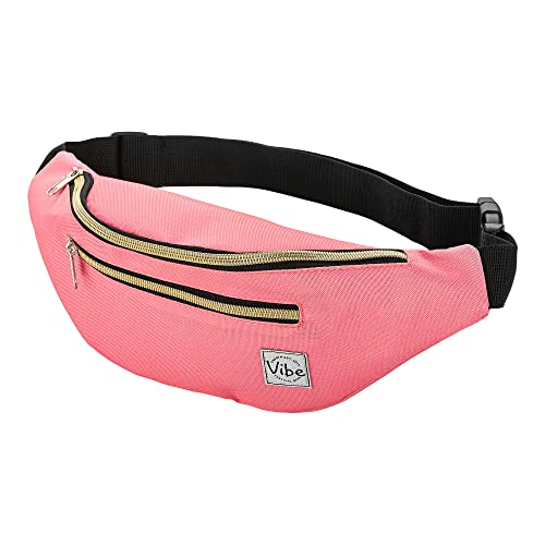 Vibe Festival Gear Rave Fanny Pack for Women Men – Festival, 4 Pockets, Adjustable Strap, Cute Waist Bag, Crossbody Belt Bag, Hiking, Running, Cycling - color: Pink, size: Fits Most