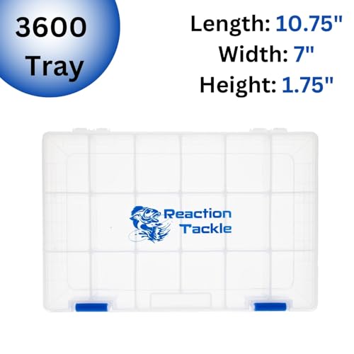 Reaction Tackle Basic Tackle Trays, Clear Plastic Utility Box Organizers with Removable Dividers for Lures, Hooks and Terminal Rigs, Fits Tackle Bags and Boxes - 3600 (2-Pack) - size: 3600 (2-Pack)