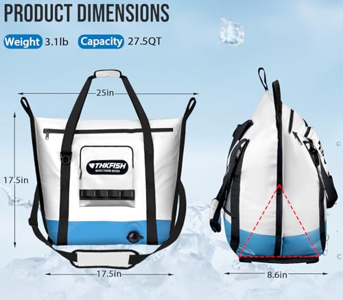 THKFISH Insulated Fish Cooler Bag, 25x17.5in Portable Soft Cooler Bag for Caught Fish, Travel, Beach, Camping, Picnic, Lunch, Fishing, 24HR Cold Retention(White-Blue) - color: White-blue-25x17.5x8.6"
