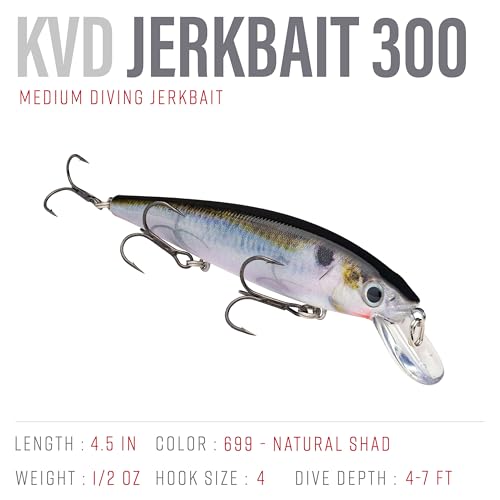Strike King KVD Jerkbait 3 Hook - color: Natural Shad, size: 4.75 inch (Pack of 1)