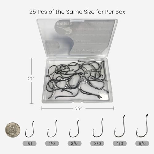 Pristis 25 Pack High Carbon Steel Fishing Hooks, Reinforced EWG Circle Octopus Round Bend 60 Degree Wide Gap Strong Barbed Worm Fish Hook Jig Bait Rig for Saltwater Freshwater Bass Tuna Walleye Trout - color: Octopus, size: 1/0
