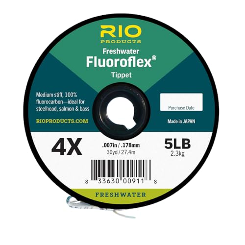 RIO Products Fluoroflex Freshwater Tippet – 100% Fluorocarbon, Medium-Stiff Leader for Steelhead, Salmon, Trout, and Bass – Abrasion Resistant – 25 or 30 yd Spool, 0X–20lb Sizes - size: 5X