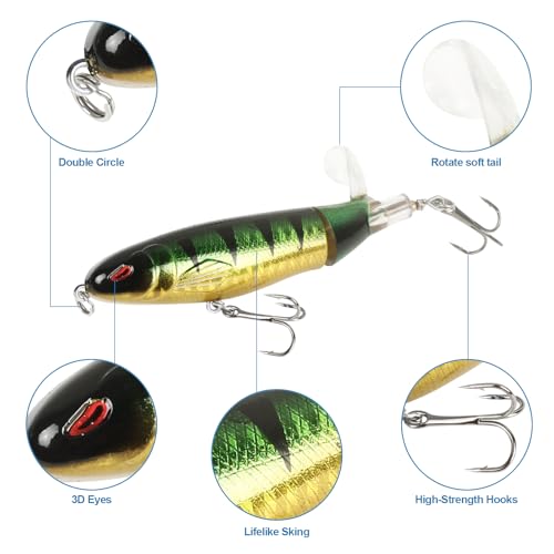 Popper Top Water Fishing Lure: Whopper Fishing Lures with Floating Rotating Tail Barb Treble Hooks Saltwater Freshwater for Bass - color: 5pcs 2