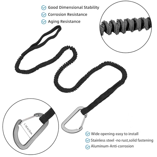 Kayak Paddle Leash Kayak Rod Leash, 3-7 ft Stretchable Strap Lanyard Rope for SUP,Kayak Fishing Accessories for Kayak and Paddles - color: Black 2 Pack