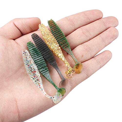 RUNCL Anchor Box - Paddle Tail Swimbaits, Soft Jerk Baits, 20/40/50/60pcs Soft Fishing Lures, Curved Tail Grubs - 3D Lifelike Eyes, Split/Boot/Curved/Straight/Thin Tail - 1/2/3/4/5in, Proven Colors - color: H - Paddle Tail (2-1/2in, 40pcs)