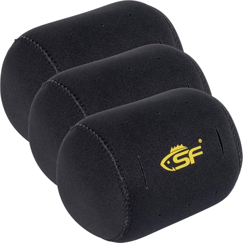 SF Neoprene Conventional Reel Covers Round Reel Case Protective Cover Shield Pouch, XXS/XS/S/M/L/XL/XXL Size, Black - color: Black-3Pcs-M